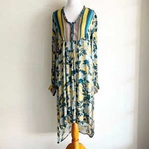 Pls Read Blank London Medium Tunic Dress Floral Print Long Sleeve Ruffle Striped